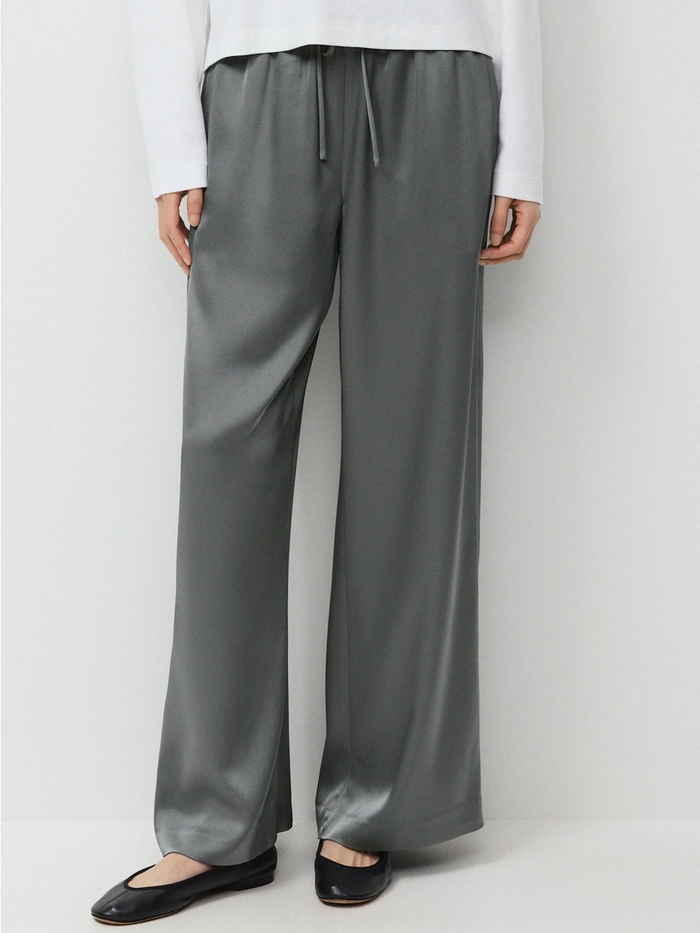 Aritzia Satin Wide-Leg Lodge Pants — Coal Gray